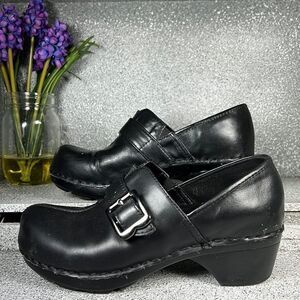 Bjorndal Glenda Black Leather Mules Clogs Shoes Size 6 Buckle